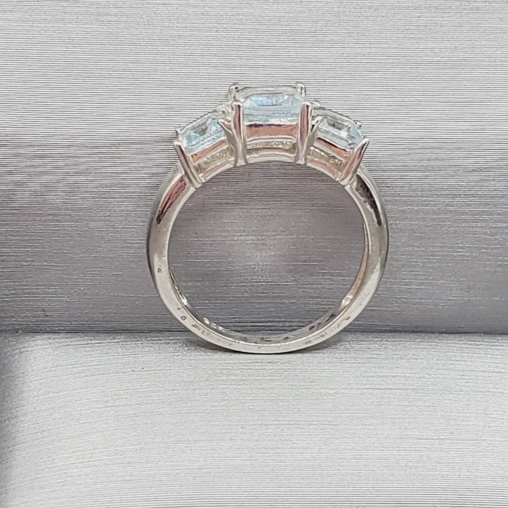 Genuine Sky Blue Topaz 925 Sterling Silver Past Present Future Ring